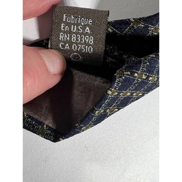 Calvin Klein Necktie Tie Silk Vintage Navy Blue Textured Small Check Pattern - Picture 8 of 11